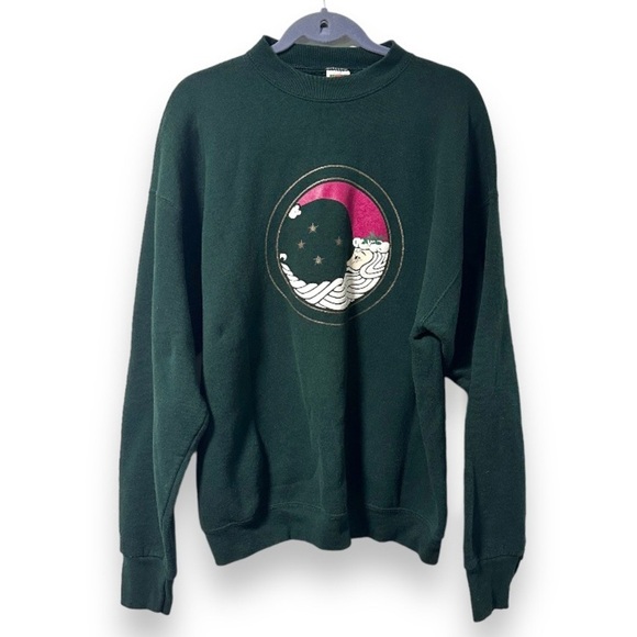 Vintage Santa Claus Moon Dark Green Crewneck Sweatshirt Unisex Size XL Christmas - Picture 1 of 13